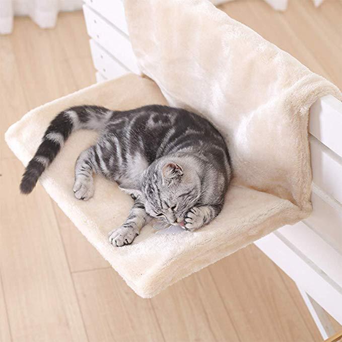 Plush cat bed hammock in grey or white - Main product view