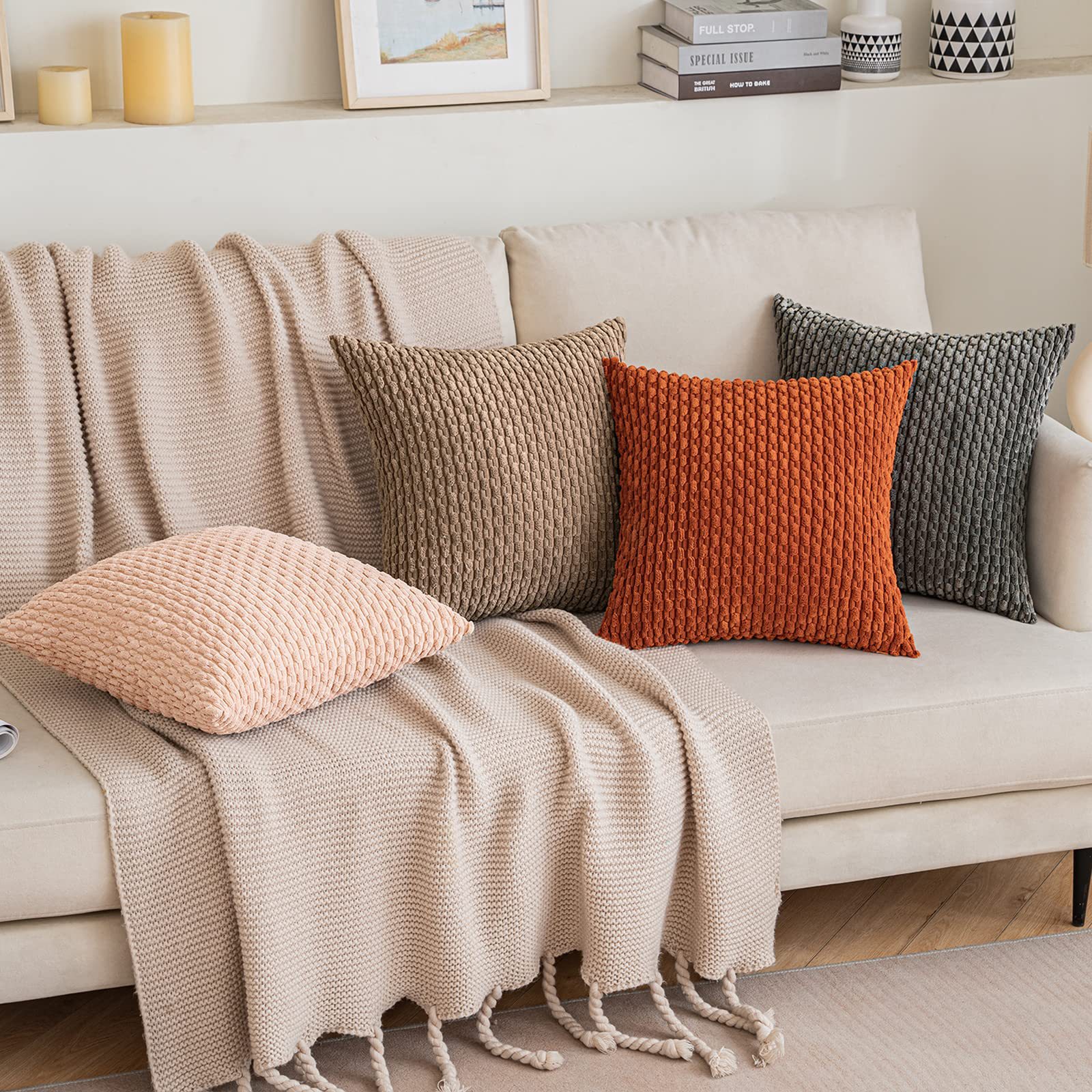 Modern Nordic solid-color pillow cover with decorative tassel details - Main product view