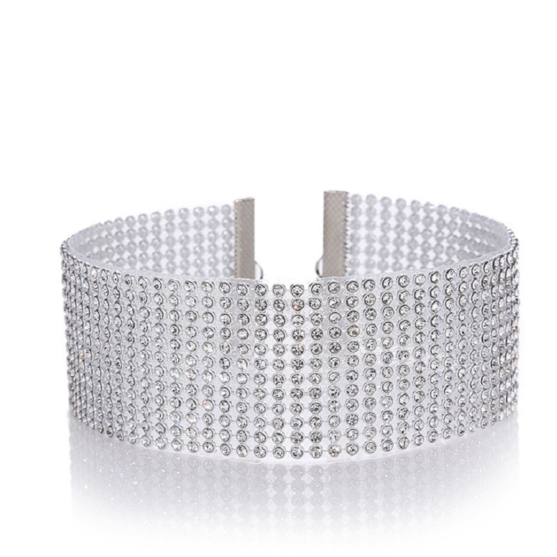Women's crystal rhinestone choker necklace with extended chain - Product view 1