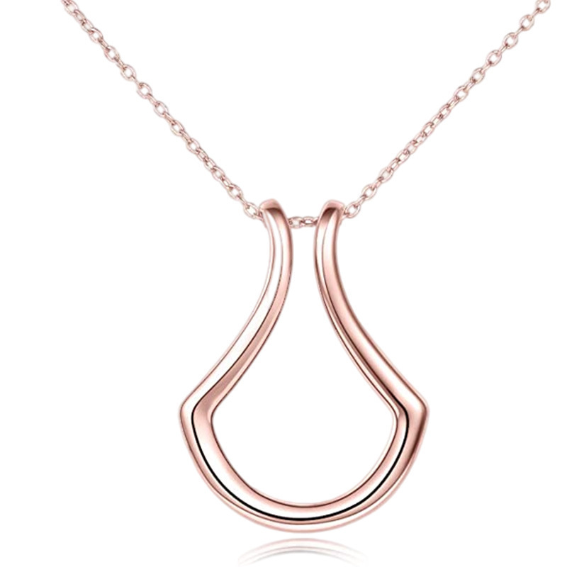 Minimalist U-shaped stainless steel necklace with oval pendant and cross chain - Product view 3
