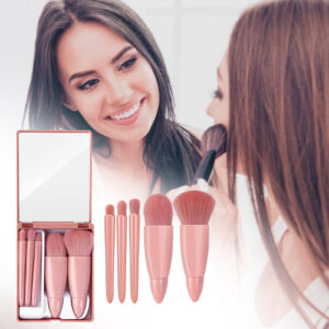 Pink 5-piece makeup brush set with mirror - Main product view