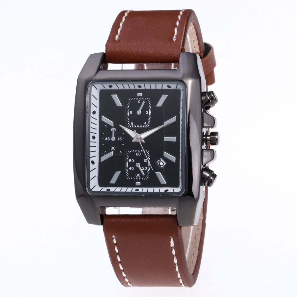 Men’s casual quartz watch with metal case, analog dial, and leather band - Product view 4