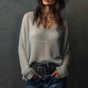 Women's lightweight sheer loose-fit pullover sweater in a solid color - Main product view