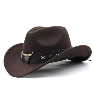 Adjustable polyester Western rolled-brim cowboy hat in retro style - Main product view