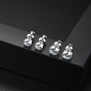 Women's geometric white-gold color earrings with zircon inlay - Main product view