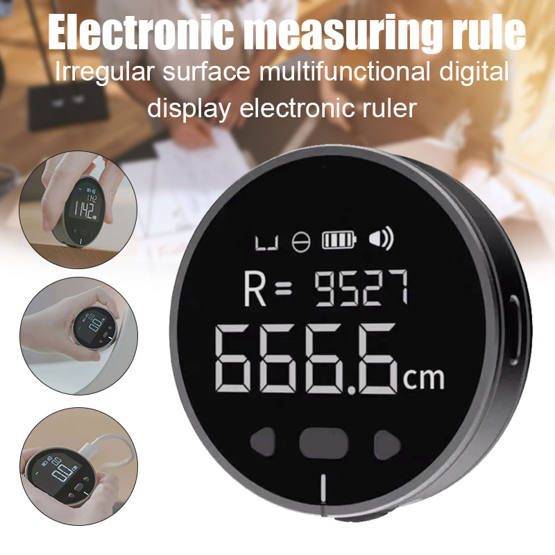 Compact digital electronic tape measure with LCD display and USB-C charging cable - Main product view
