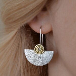 Two-tone spiral semicircle geometric earrings in silver-tone alloy - Main product view