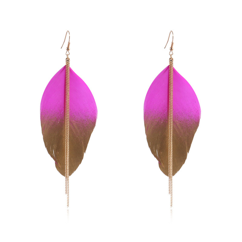 Women's colorful sequin feather leaf earrings in assorted colors - Product view 6