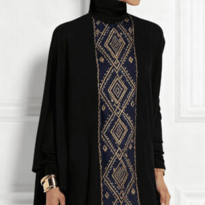 Black bohemian vintage-style turtleneck top with asymmetric hem - Main product view