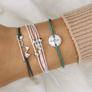 New Boho Wax Thread Beaded Hemp Rope Bracelet Set Of Three - Main product view