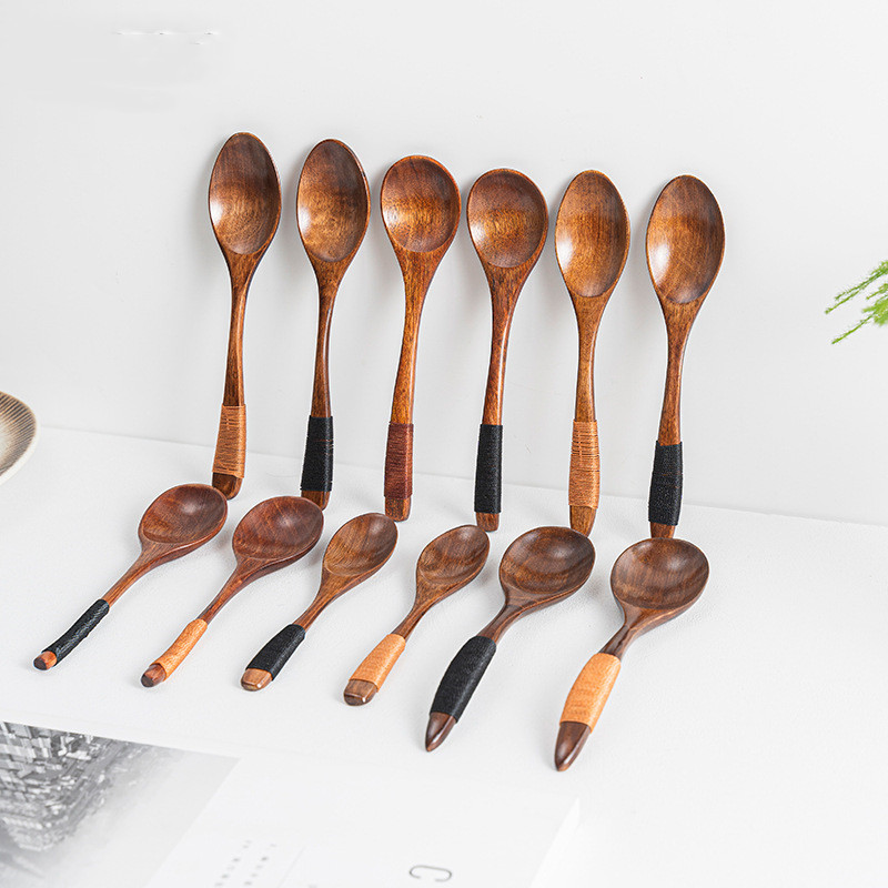 Japanese Style Wooden Long Handle Soup Instant Noodle Spoon - Main product view