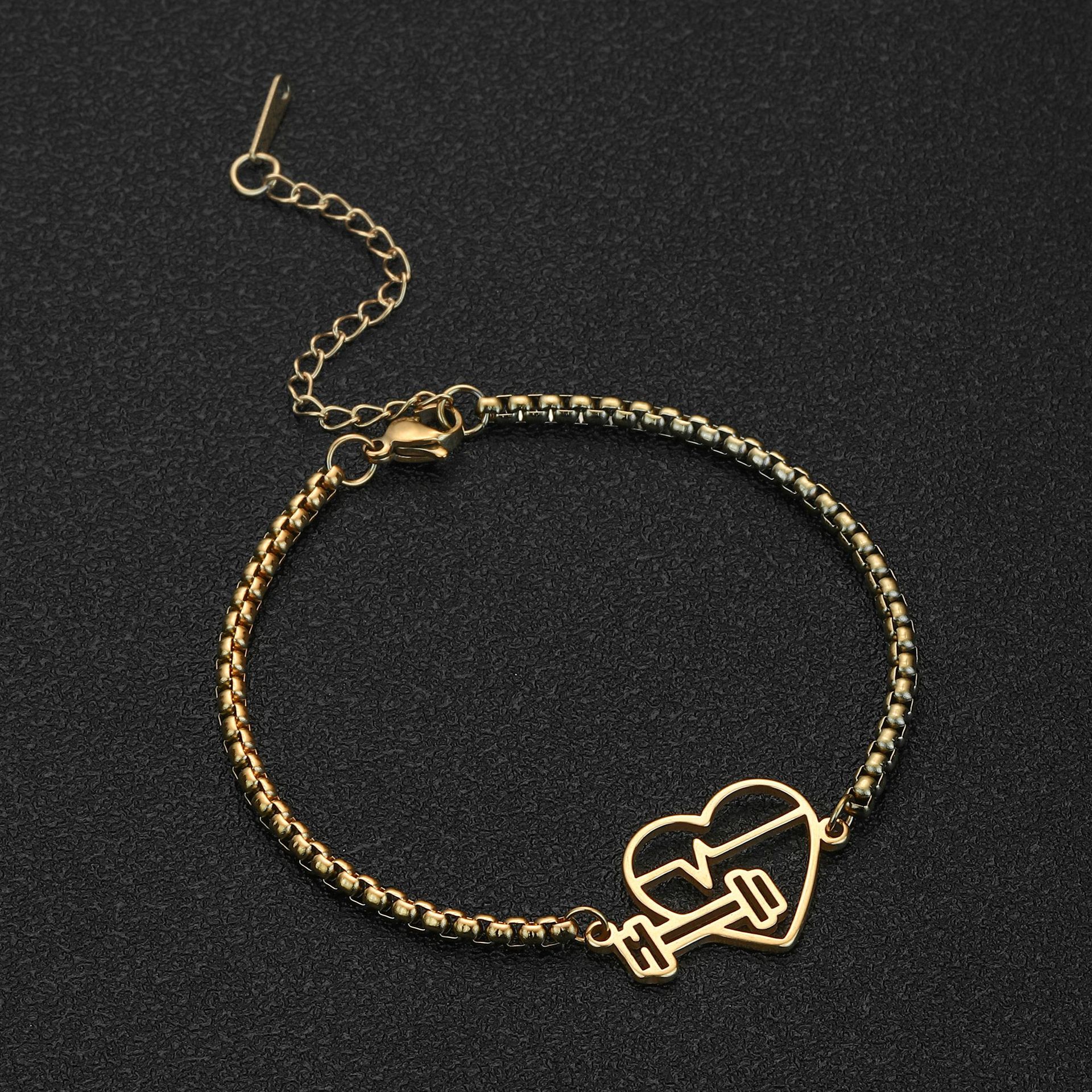 Love ECG heart-shaped stainless steel bracelet in white or gold - Product view 5