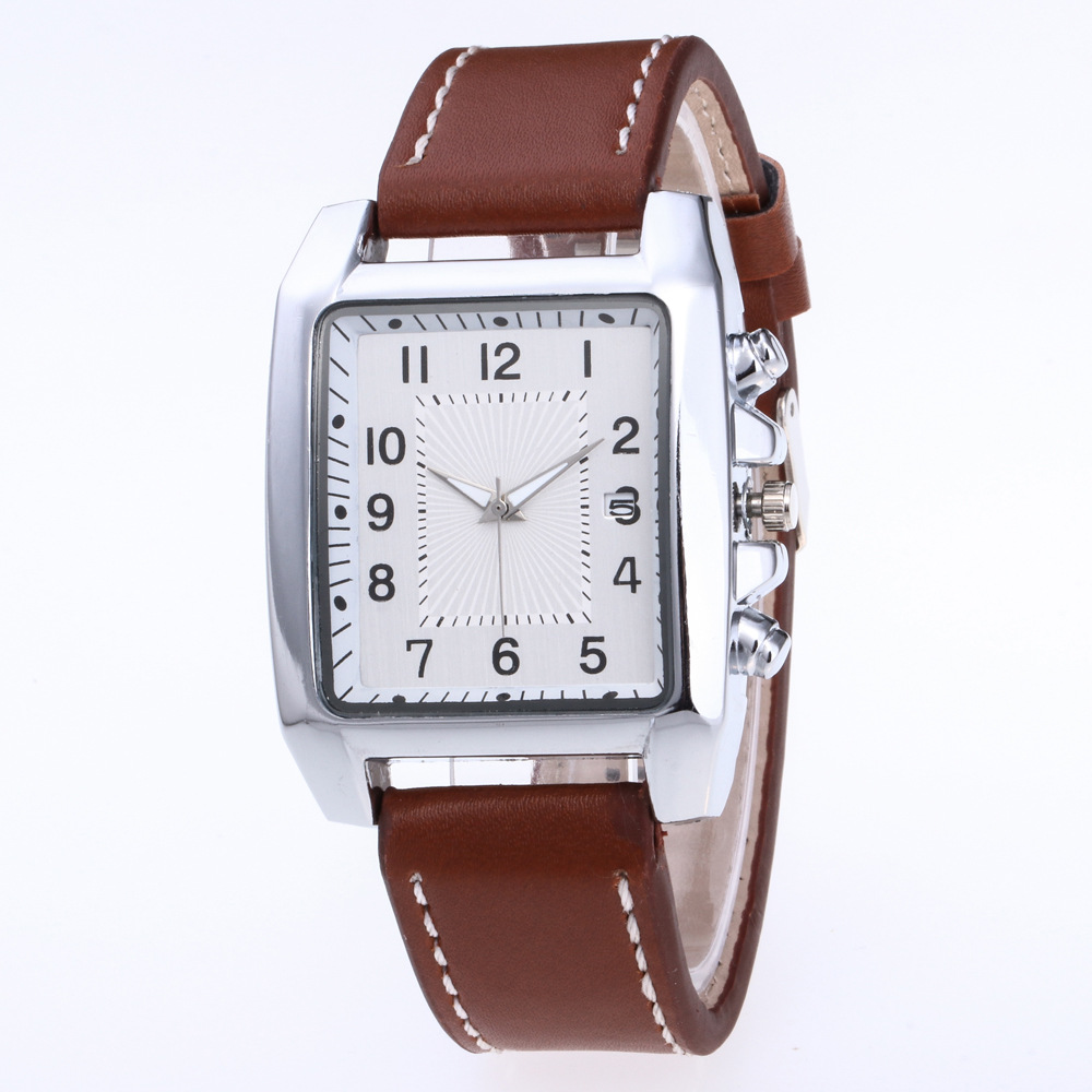 Men’s casual quartz watch with metal case, analog dial, and leather band - Product view 8