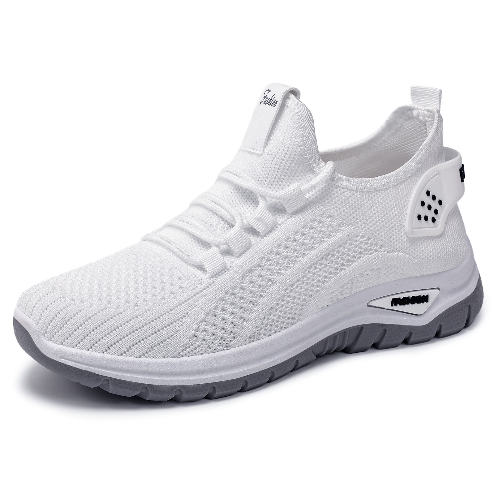 Women's white low-top sneakers with front laces and flat sole - Main product view