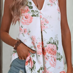 Women's floral print V-neck sleeveless tank top - Main product view