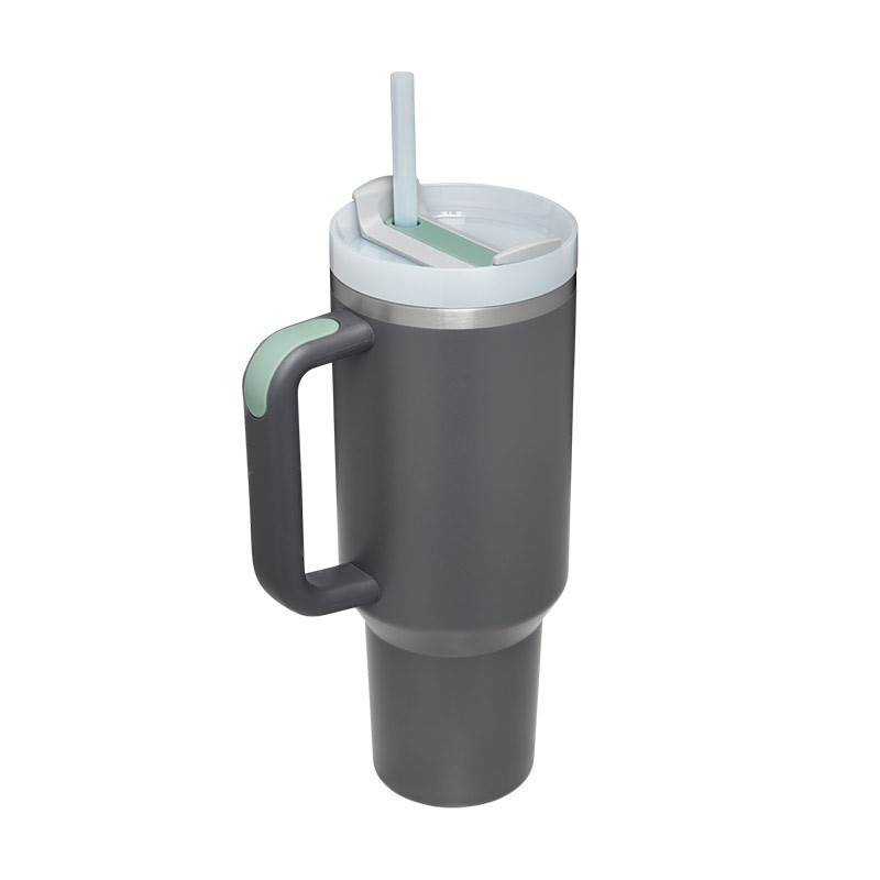 40 oz stainless steel insulated tumbler with handle straw and lid - Product view 47