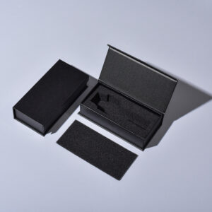 Watch strap packaging box with specialty paper exterior and high-density sponge lining - Main product view