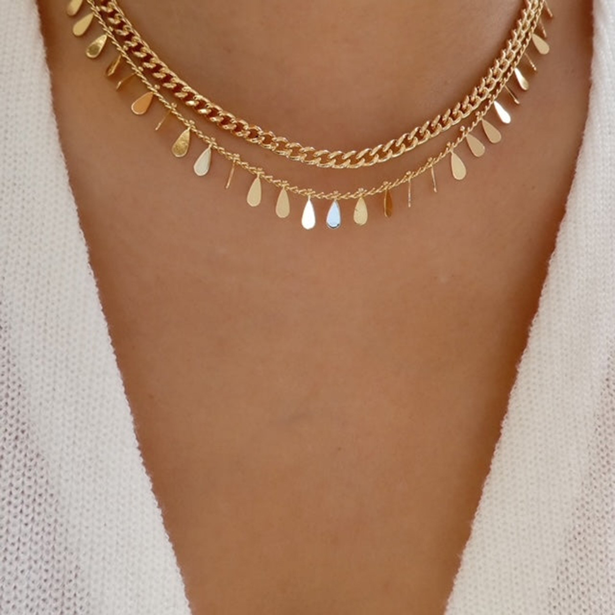 Drop Shape Sequin Commuter Net Red Wind Necklace - Product view 6 Drop-shaped geometric sequin-inspired clavicle chain necklace - Product view 6
