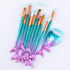 11-piece mermaid makeup brush set with synthetic nylon bristles and plastic handles - Main product view
