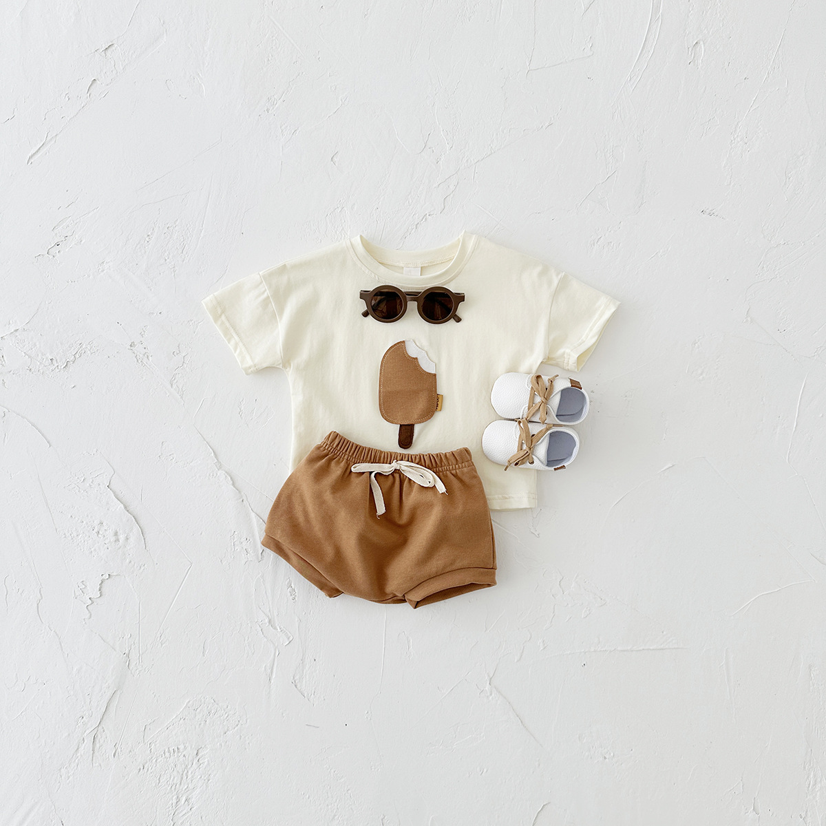 Kids' cotton ice cream patch short-sleeve shirt and matching shorts set - Product view 3