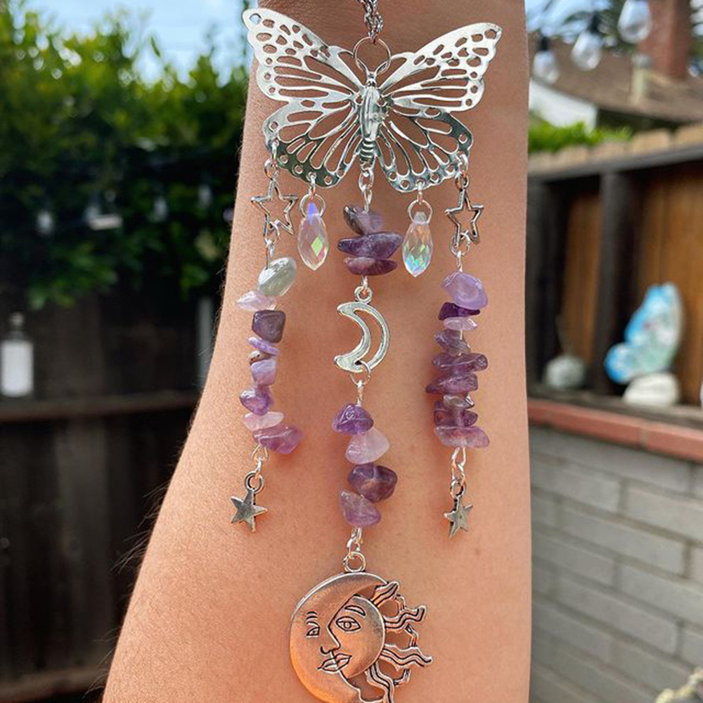 White crystal butterfly mushroom wind bell sunlight catcher - Main product view