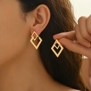 Gold-tone diamond-shaped geometric earrings for women - Main product view