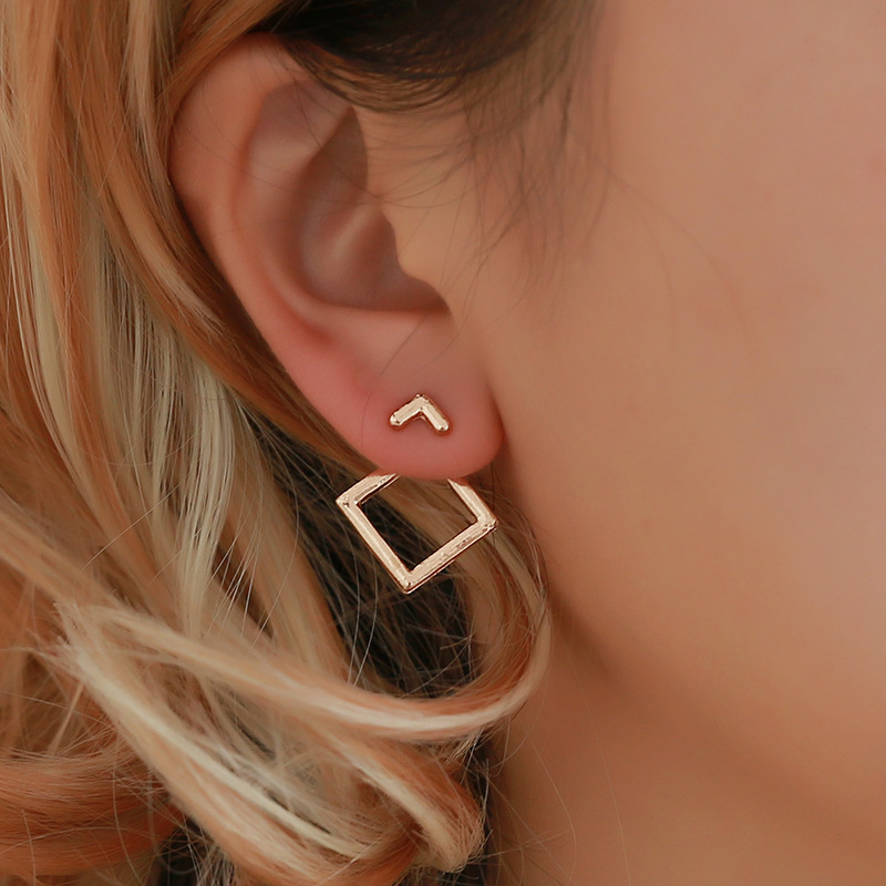 Hollow Diamond Square Stud Earrings - Main product view