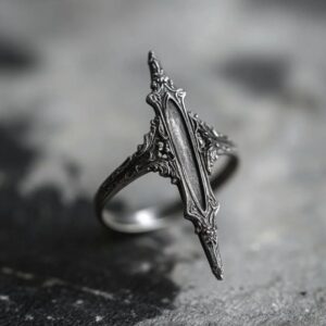 Dark gothic adjustable alloy ring with a geometric double-pointed thorn design - Main product view
