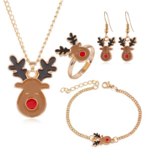 Santa and elk-inspired holiday jewelry set with necklace, bracelet, earrings, and ring - Main product view