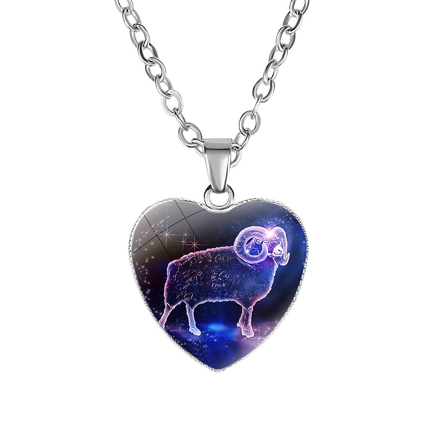 Women’s heart pendant necklace with zodiac constellation design - Product view 2