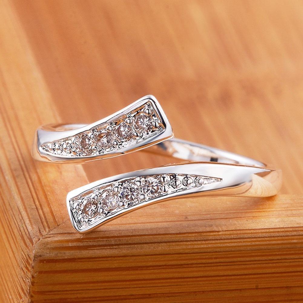 Women’s adjustable white U-shaped open ring with micro-inlaid zircon detail - Main product view
