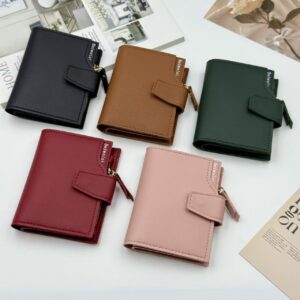 Women's trifold PU leather wallet with multiple card slots and hasp closure - Main product view
