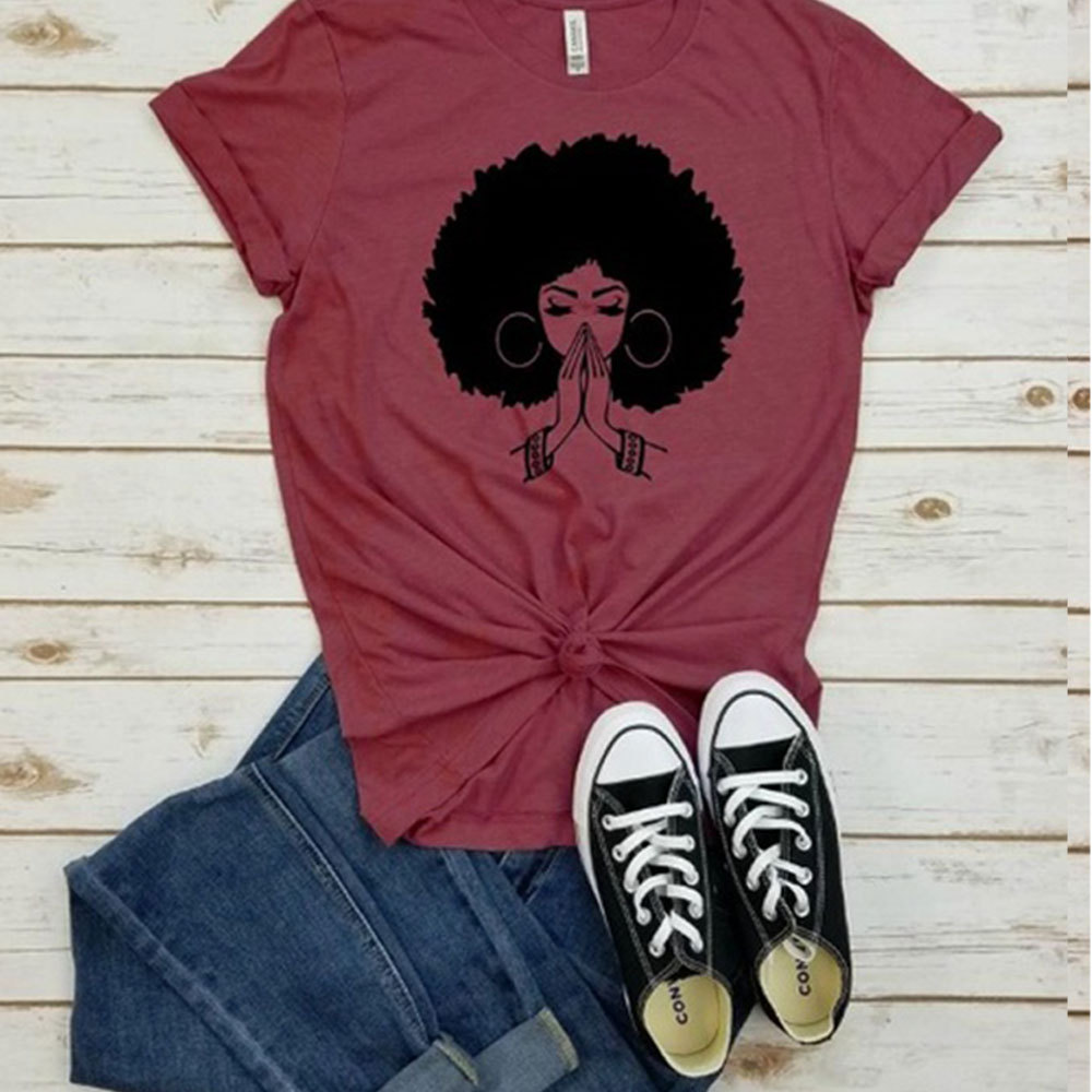 Casual loose-fit printed short-sleeve T-shirt with round neck - Wine red-L