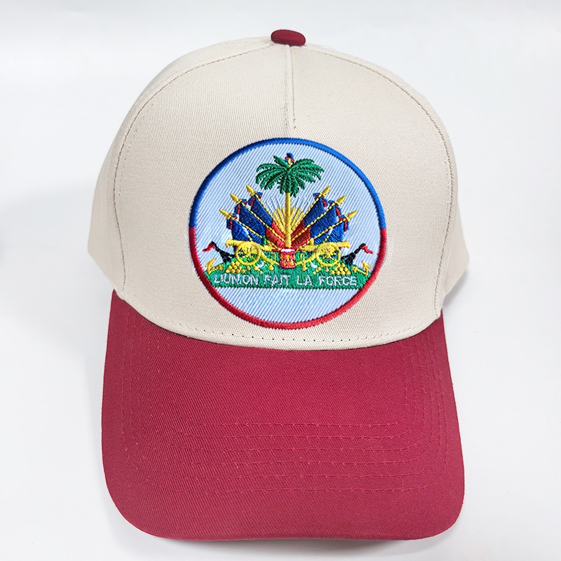 Color-block cotton baseball cap with Haitian flag-inspired details and embroidery - Product view 3