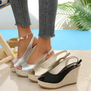 Retro fish-mouth open-toe high-heeled sandals with faux-fur upper and ankle-wrap strap - Main product view