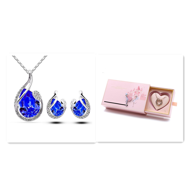 Women's water-drop rhinestone necklace and earrings set - Product view 4