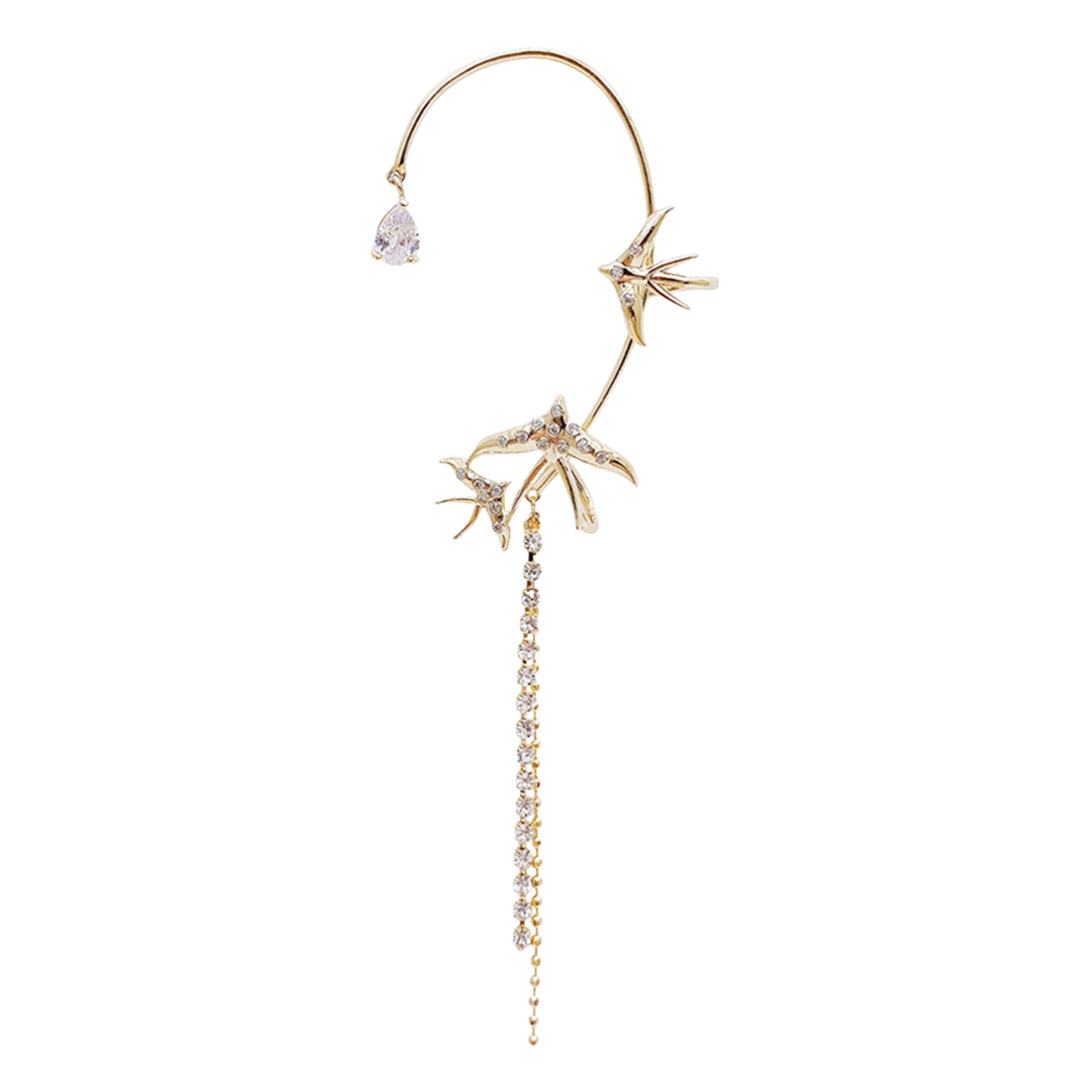 Flying swallow single-ear earring with zircon-style detail in gold or silver finish - Product view 5