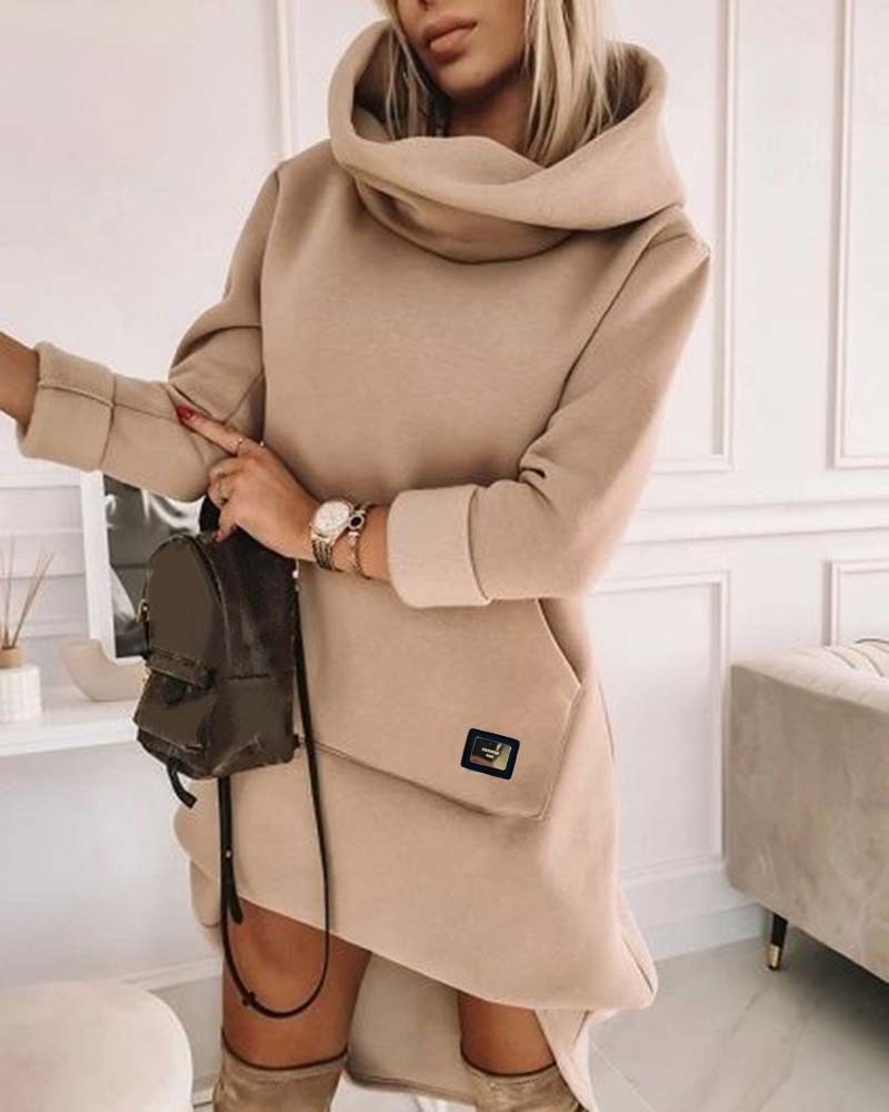 Women’s high-neck hooded mid-length hoodie - Product view 2