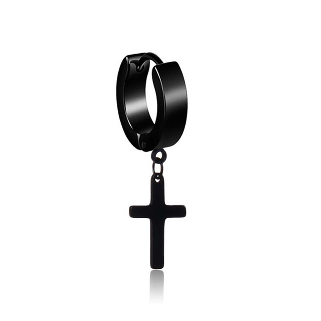 Stainless steel geometric round pendant earrings with spliced details - Product view 11