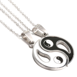 Detachable stainless steel couple necklace in silver and gold - Main product view