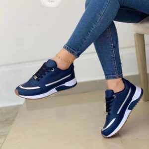 Women's sequin colorblock lace-up casual sneakers with shallow round toe and rubber sole - Main product view