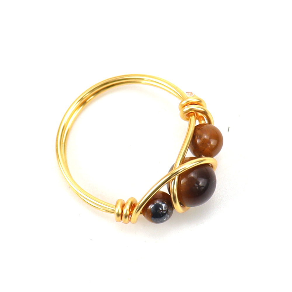 Handmade adjustable crystal bead ring wrapped with copper wire - Product view 2