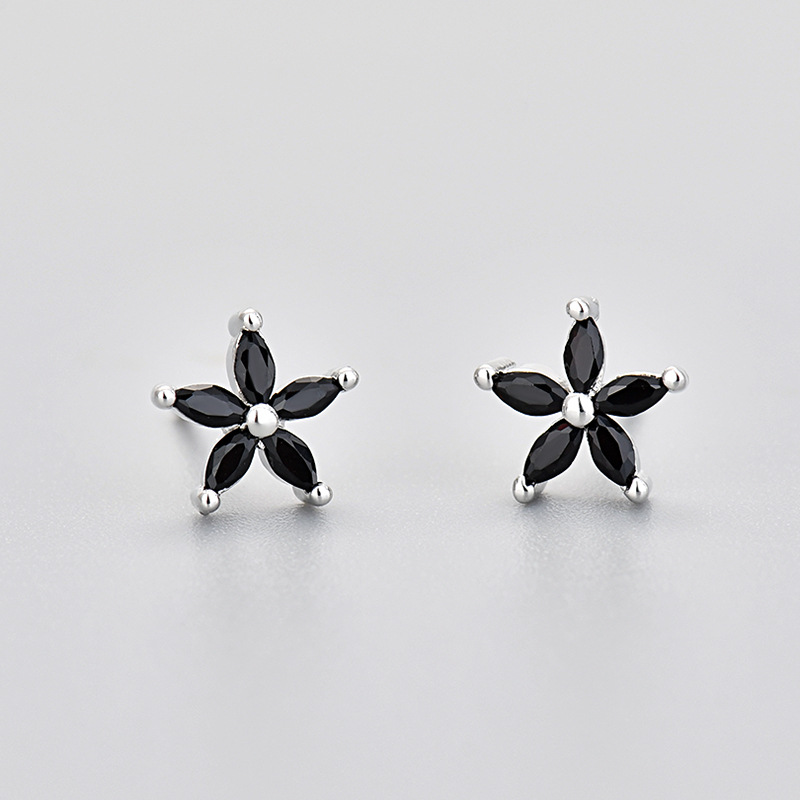 Five-petal flower marquise gemstone stud earrings - Product view 7