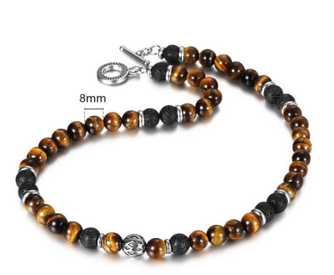 108-bead tiger eye stone bracelet with lotus detail - Product view 1