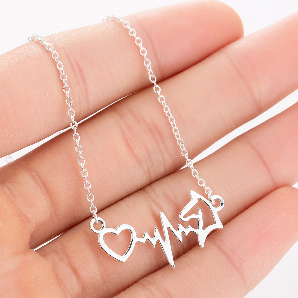 Geometric dog paw necklace with alloy pendant - Heart-Silver 2