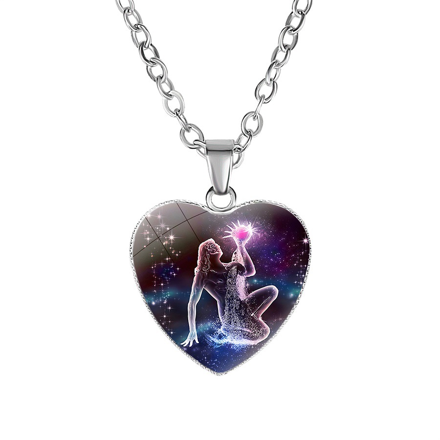 Women’s heart pendant necklace with zodiac constellation design - Product view 9