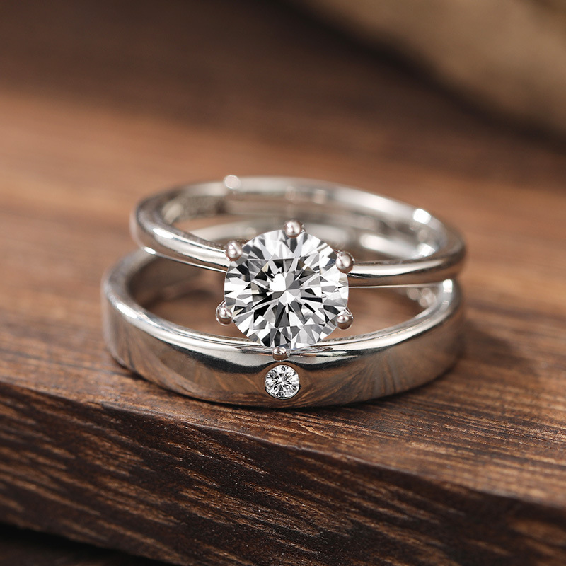 Adjustable heart-shaped couple ring with zircon detail - Main product view