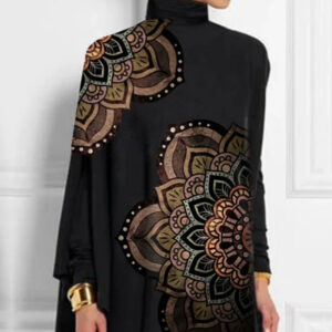 Black women's retro graphic print turtleneck top - Main product view