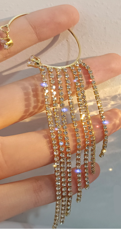 Long geometric tassel earrings in gold or silver - Product view 2