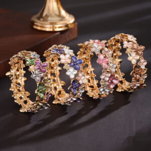 Women’s enamel sakura flower elastic bracelet with polished alloy finish - Main product view